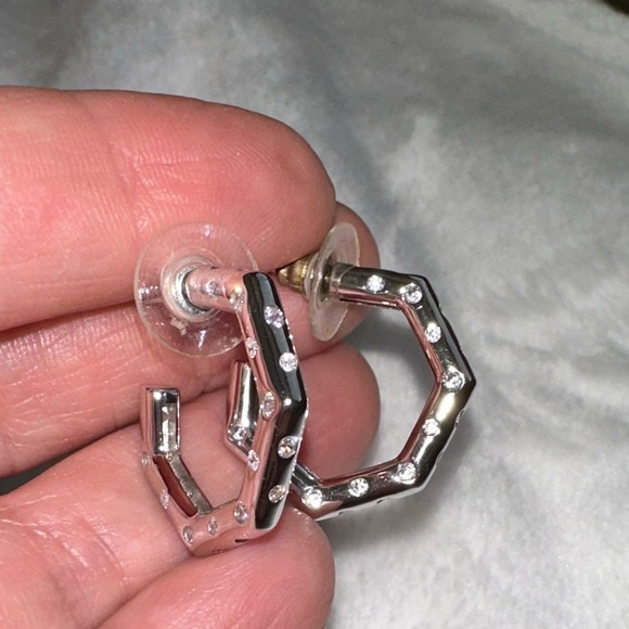 Silver hoops sterling with lab diamonds small size - Picture 2 of 3